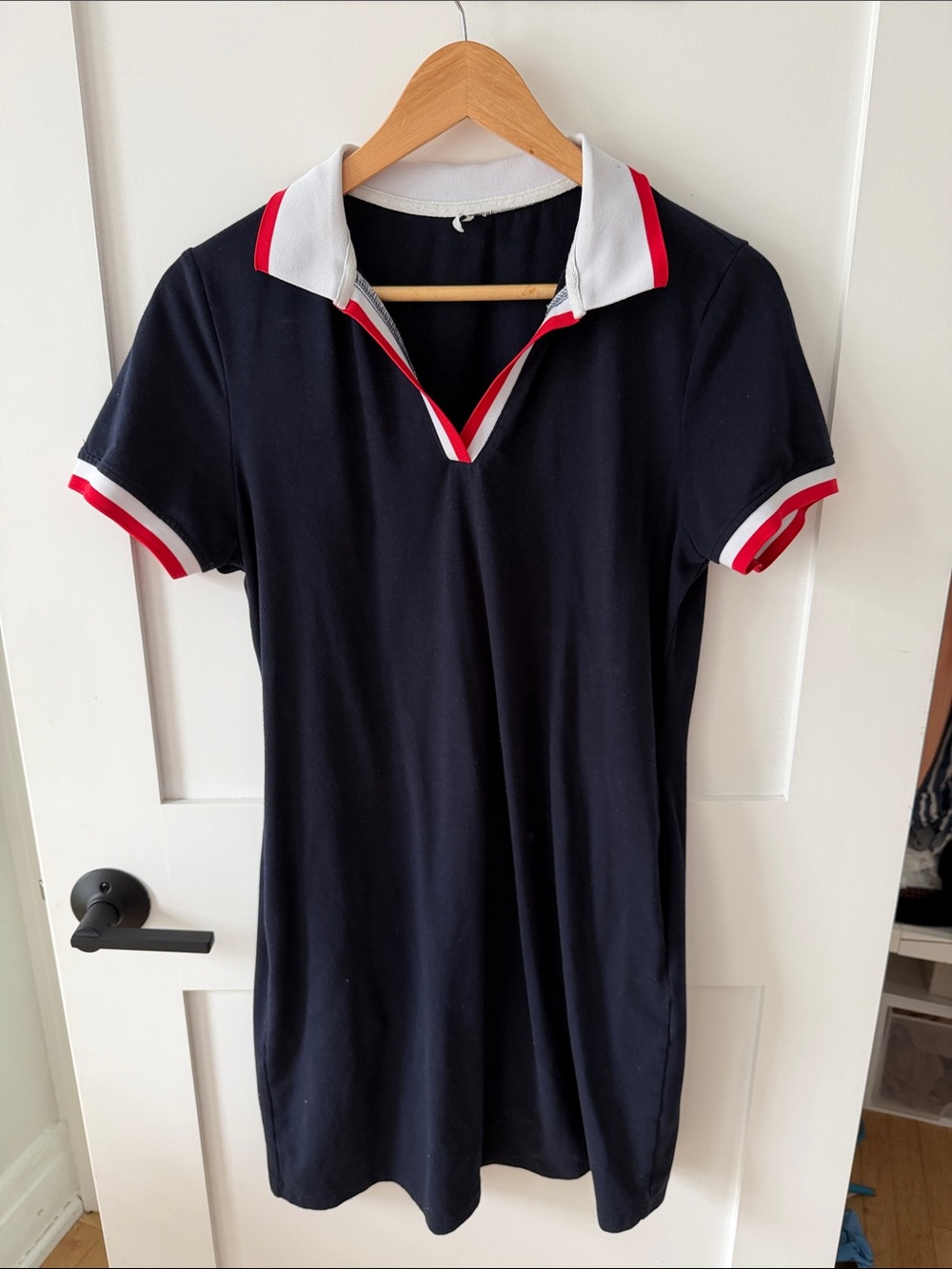 Navy Polo Dress with Red & White Trim